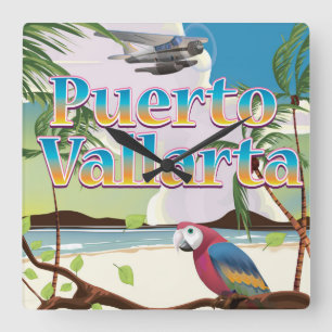 Puerto Vallarta, Mexicaanse vakantieposter Vierkante Klok