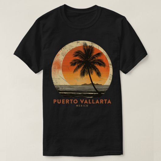 Puerto Vallarta Mexico Palm Trees Beach Souvenir V T-shirt (Design voorkant)