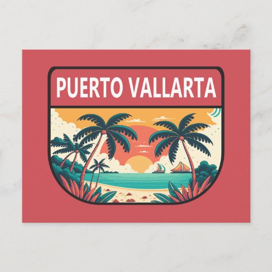 Puerto Vallarta Mexico Retro Embleem Briefkaart (Voorkant)