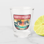 Puerto Vallarta Mexico Retro Embleem Shot Glas<br><div class="desc">Puerto Vallarta vector kunstontwerp. De stad ligt aan de Bahía de Banderas in de Mexicaanse staat Jalisco.</div>