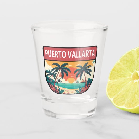 Puerto Vallarta Mexico Retro Embleem Shot Glas (Voorkant)