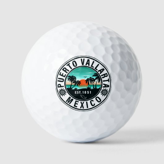 Puerto Vallarta Mexico Retro Sunset Souvenirs 60s Golfballen (Voorkant)