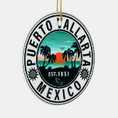 Puerto Vallarta Mexico Retro Sunset Souvenirs 60s Keramisch Ornament (Rechts)