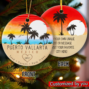 Puerto Vallarta Mexico Retro Sunset Souvenirs 60s Keramisch Ornament