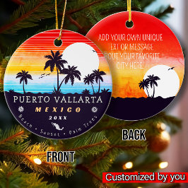 Puerto Vallarta Mexico Retro Sunset Souvenirs 60s Keramisch Ornament