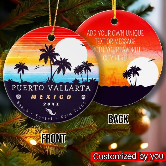Puerto Vallarta Mexico Retro Sunset Souvenirs 60s Keramisch Ornament
