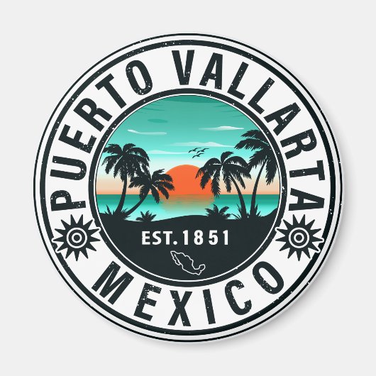 Puerto Vallarta Mexico Retro Sunset Souvenirs 60s Magneet (Voorkant)