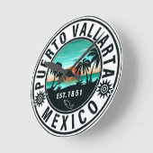 Puerto Vallarta Mexico Retro Sunset Souvenirs 60s Ronde Klok (Hoek)