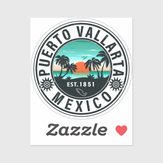 Puerto Vallarta Mexico Retro Sunset Souvenirs 60s Sticker (Vel)