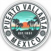 Puerto Vallarta Mexico Retro Sunset Souvenirs 60s Sticker (Voorkant)