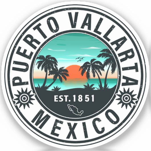Puerto Vallarta Mexico Retro Sunset Souvenirs 60s Sticker (Voorkant)