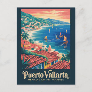 Puerto Vallarta Mexico Strand Illustratie Reis Briefkaart