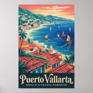 Puerto Vallarta Mexico Strand Illustratie Reis Poster