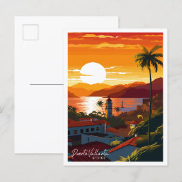 Puerto Vallarta Mexico vintage reisillustratie Briefkaart