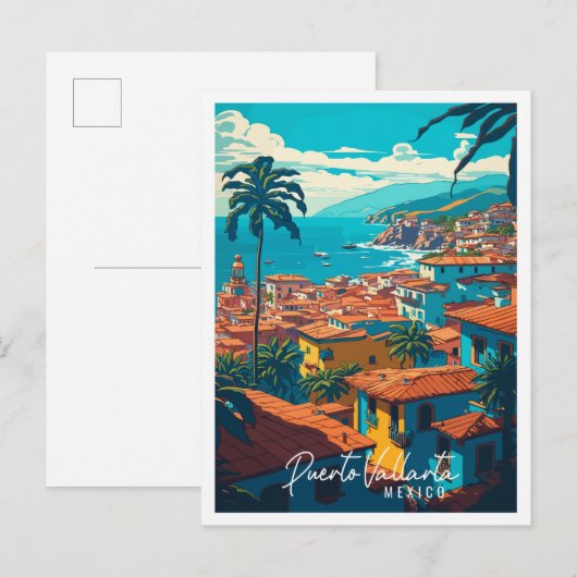 Puerto Vallarta Mexico vintage reisillustratie Briefkaart (Voorkant / Achterkant)