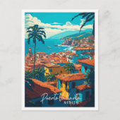 Puerto Vallarta Mexico vintage reisillustratie Briefkaart (Voorkant)