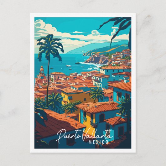 Puerto Vallarta Mexico vintage reisillustratie Briefkaart (Voorkant)