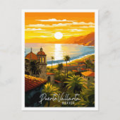 Puerto Vallarta Mexico vintage reisillustratie Briefkaart (Voorkant)