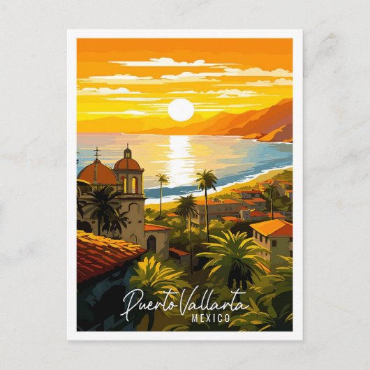 Puerto Vallarta Mexico vintage reisillustratie Briefkaart (Voorkant)