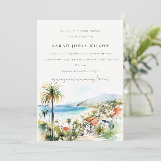 Puerto Vallarta Mexico Watercolor Baby Shower Kaart (Staand voorkant)