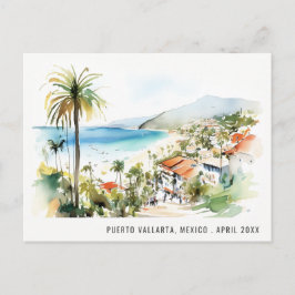 Puerto Vallarta Mexico Watercolor Landscape Travel Feestdagenkaart
