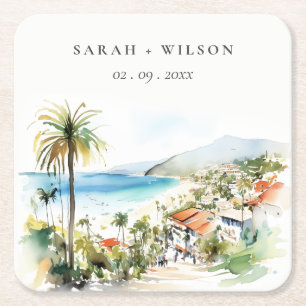 Puerto Vallarta Mexico Watercolor landschap Trouwe Kartonnen Onderzetters