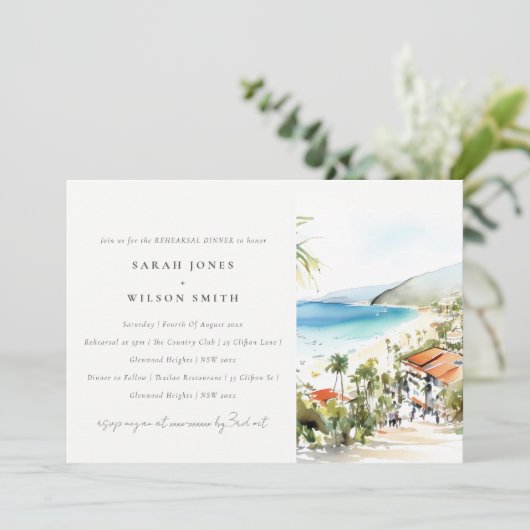 Puerto Vallarta Mexico Watercolor Rehearsal Dinner Kaart (Staand voorkant)