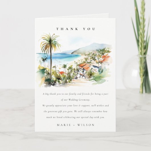 Puerto Vallarta Mexico Watercolor scape Wedding Bedankkaart (Voorkant)
