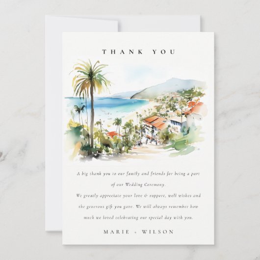 Puerto Vallarta Mexico Watercolor scape Wedding Bedankkaart (Voorkant)