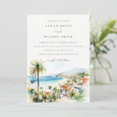 Puerto Vallarta Mexico Watercolor scape Wedding Kaart (Staand voorkant)
