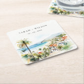 Puerto Vallarta Mexico Watercolor scape Wedding Kartonnen Onderzetters (Schuin)