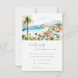 Puerto Vallarta Mexico Watercolor Scape Wedding RSVP Kaartje