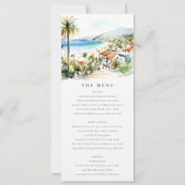 Puerto Vallarta Mexico Watercolor Wedding Menu Kaart