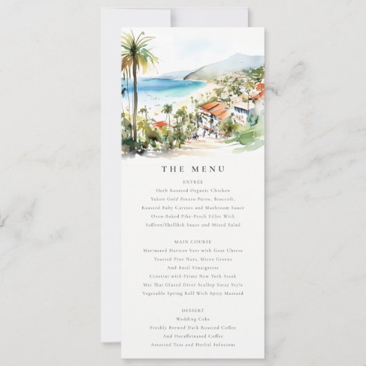 Puerto Vallarta Mexico Watercolor Wedding Menu Kaart (Voorkant)