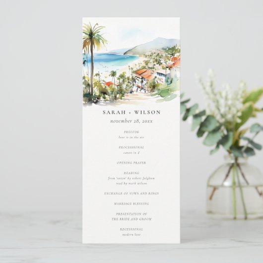 Puerto Vallarta Mexico Watercolor Wedding Program Kaart (Staand voorkant)