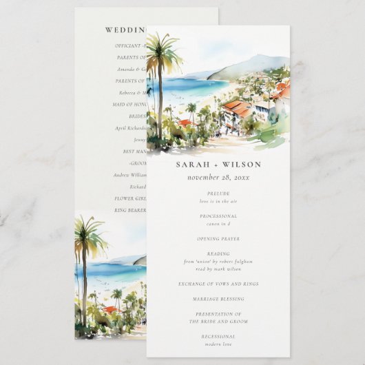 Puerto Vallarta Mexico Watercolor Wedding Program Kaart (Voorkant / Achterkant)