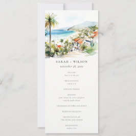 Puerto Vallarta Mexico Watercolor Wedding Program Kaart