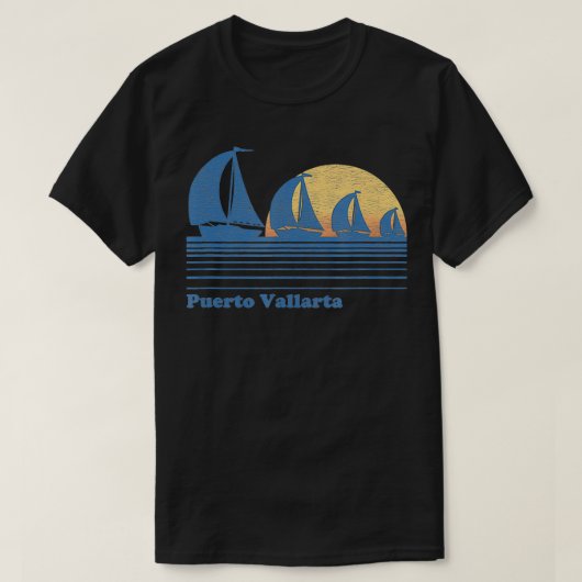 Puerto Vallarta Mexico Zeilboot Vintage 80s T-shirt (Design voorkant)