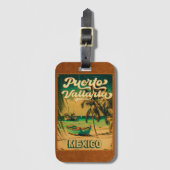Puerto Vallarta Palm Tree Retro 80's Mexicaanse Pl Bagagelabel (Voorkant (verticaal))