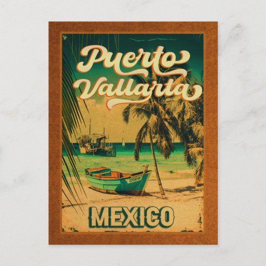 Puerto Vallarta Palm Tree Retro 80's Mexicaanse Pl Briefkaart (Voorkant)