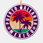 Puerto Vallarta Palm Tree Retro 80's Mexicaanse Pl Keramisch Ornament (Achterkant)