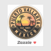 Puerto Vallarta Palm Tree Retro 80's Mexicaanse Pl Sticker (Vel)
