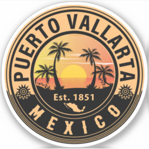 Puerto Vallarta Palm Tree Retro 80's Mexicaanse Pl Sticker