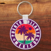 Puerto Vallarta Palm Tree Retro Souvenir 80s Sleutelhanger (Voorkant)