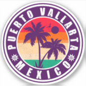 Puerto Vallarta Palm Tree Retro Souvenir 80s Sticker (Voorkant)