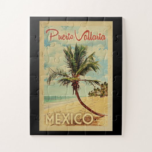 Puerto Vallarta Palm Tree Vintage Travel Legpuzzel (Verticaal)