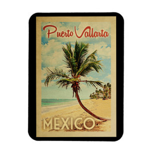 Puerto Vallarta Palm Tree Vintage Travel Magneet