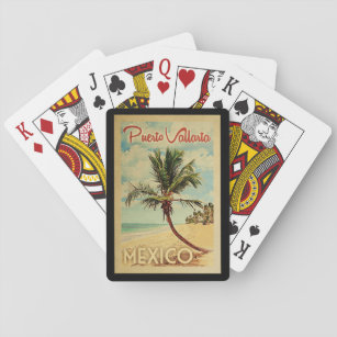 Puerto Vallarta Palm Tree Vintage Travel Pokerkaarten