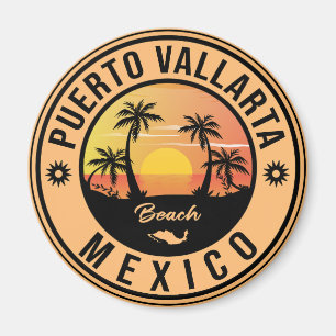 Puerto Vallarta Palm Tree Vintage Travel Souvenir Magneet