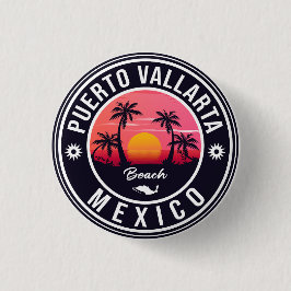 Puerto Vallarta Palm Tree Vintage Travel Souvenir Ronde Button 3,2 Cm